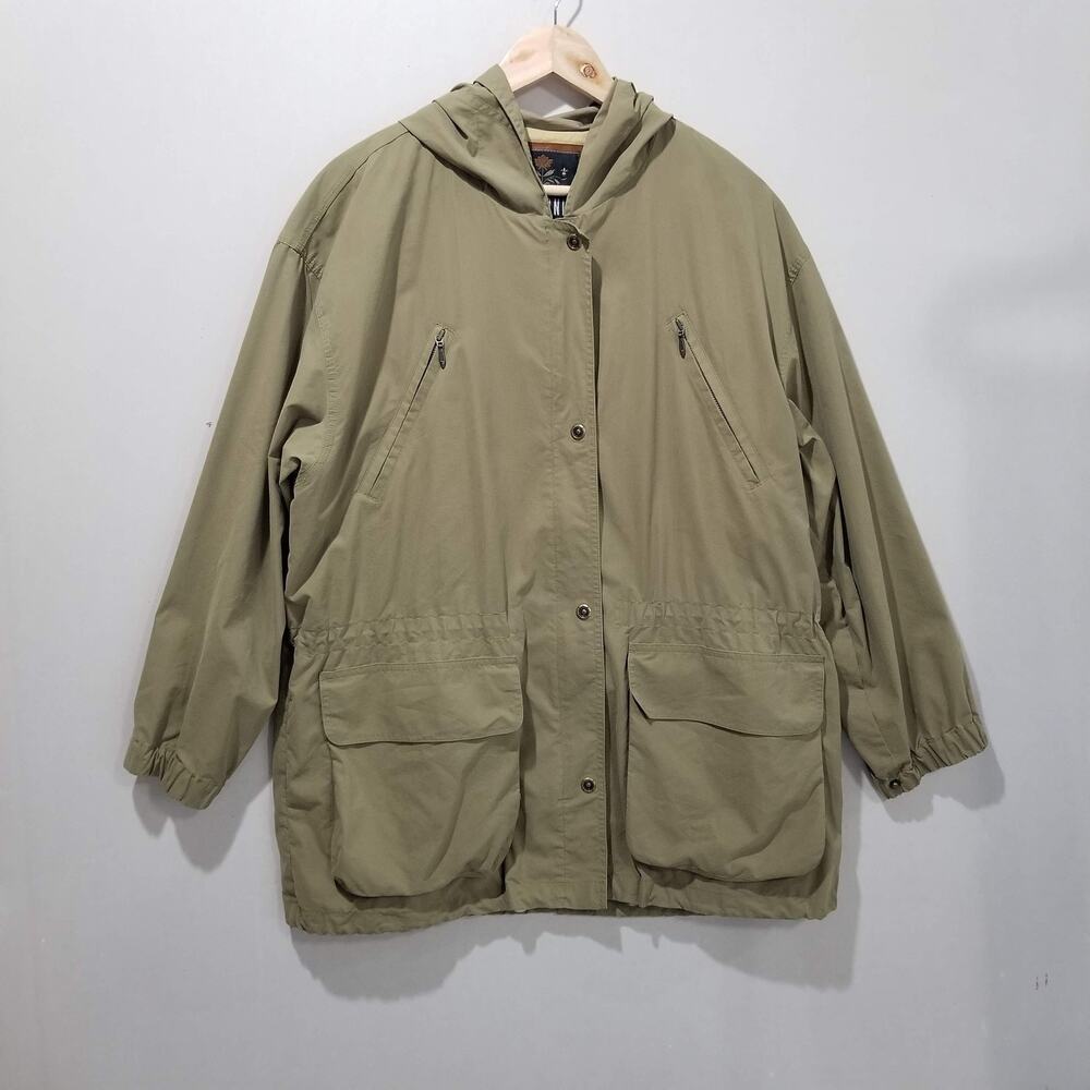 Pres de Chamonix Jacket Mens Small Olive Green Hooded Parka Anorak Zip Pockets - Picture 2 of 11